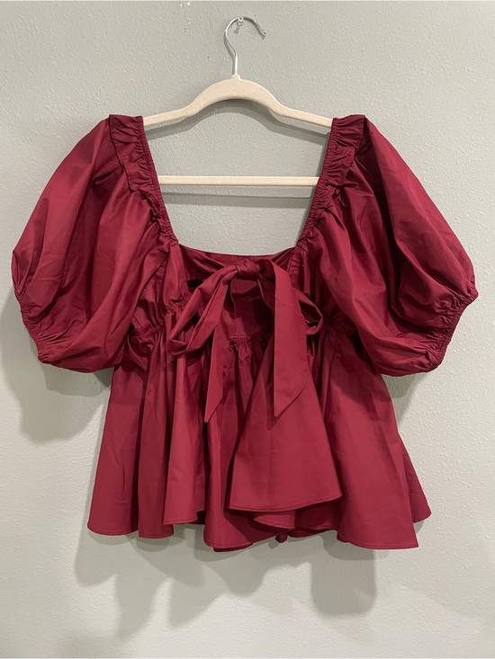 En Saison Tops - En Saison Burgundy Puff Sleeve Babydoll Flowy Top (S)